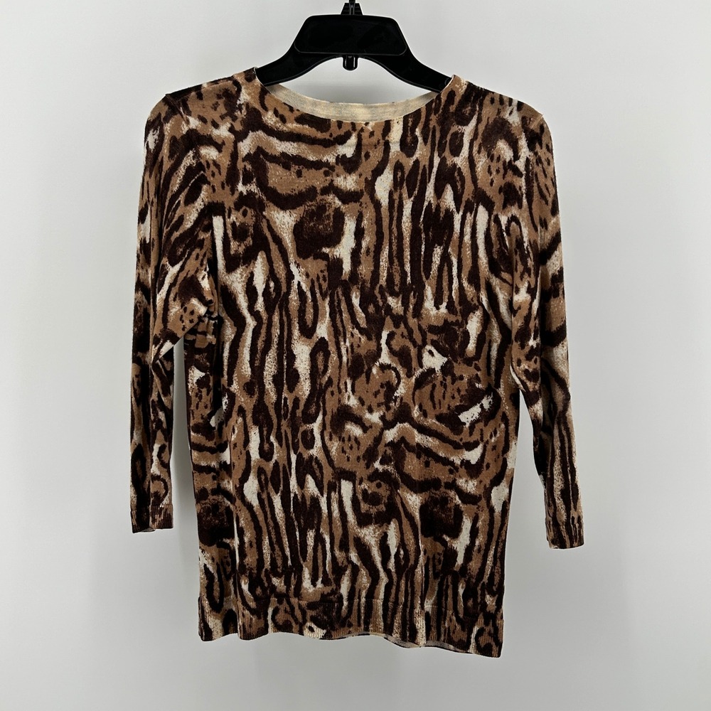 Talbots Petites Brown Animal Print 100% Pure Merino Wool‎ Sweater MP Lightweight